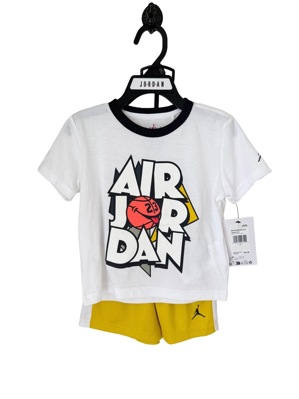 Jordan White Tee with Graphic Logo & Yellow Shorts Set
